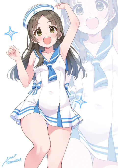セーラーミズギ、千奈ちゃんはワンピース型のやつも似合いそうだよね #学マスFA #水着