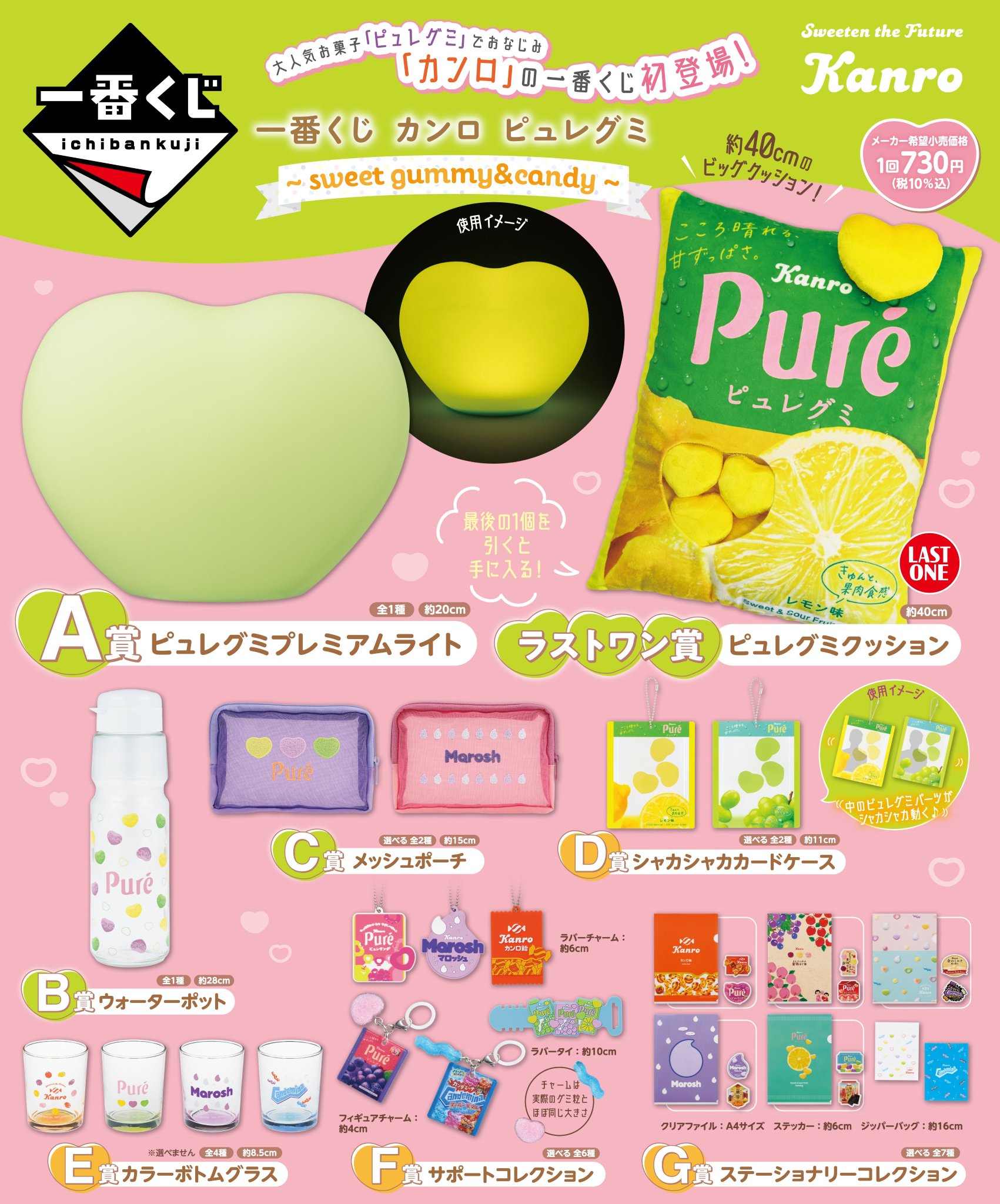 【新品】ピュレグミ　一番くじ　ステーショナリーコレクション　全7種セット　① 一番くじ カンロ ピュレグミ ～sweet gummy＆candy～｜一番くじ