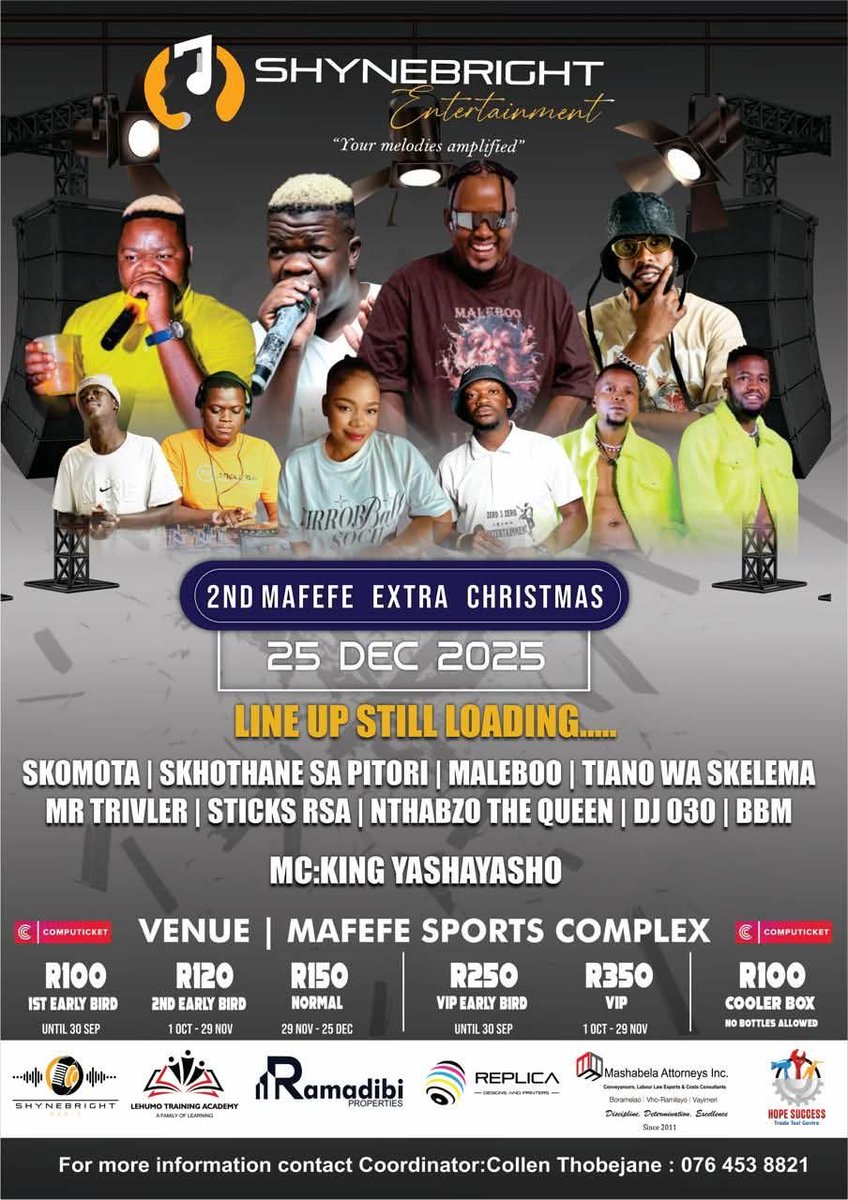 Catch BBM live on the Stage at Mafefe Extra Christmas Danko Yasha Yasho <a href="/_DJCappuccino/">Mohlanka wa Morena</a> <a href="/Djkarri__/">Djkarri</a> <a href="/legasamollo7/">Legasa Butler Mollo</a> @LekompoConnect <a href="/Oyama_Dyosiba/">Oyama Dyosiba</a> <a href="/ThobelaFMYaka/">#ThobelaFMYaka</a> <a href="/XekiHlongwane/">❎e k ℹ️</a> <a href="/MankokoB/">Mankoko Baby</a> <a href="/wilsdee0/">Man of the Match</a> <a href="/kgoshimaafeefee/">Kgoshi Maafeefee Morwamakoti Thobejane🇿🇦</a> <a href="/BonangPheladi26/">Pheladi Bonang</a> <a href="/OfficiallShebe_/">Shebeshxt</a> <a href="/TebogoDitshego/">Tebogo Ditshego</a>