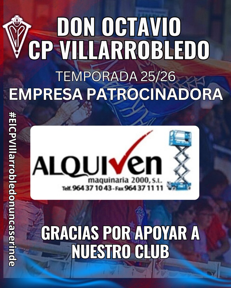 ✨ ¡Gran noticia! ✨
Desde Don Octavio CP Villarrobledo queremos expresar nuestro más sincero agradecimiento a Alquiven de Maquinaria 2000, S.L. por convertirse en uno de nuestros patrocinadores para la temporada 2025/26.
