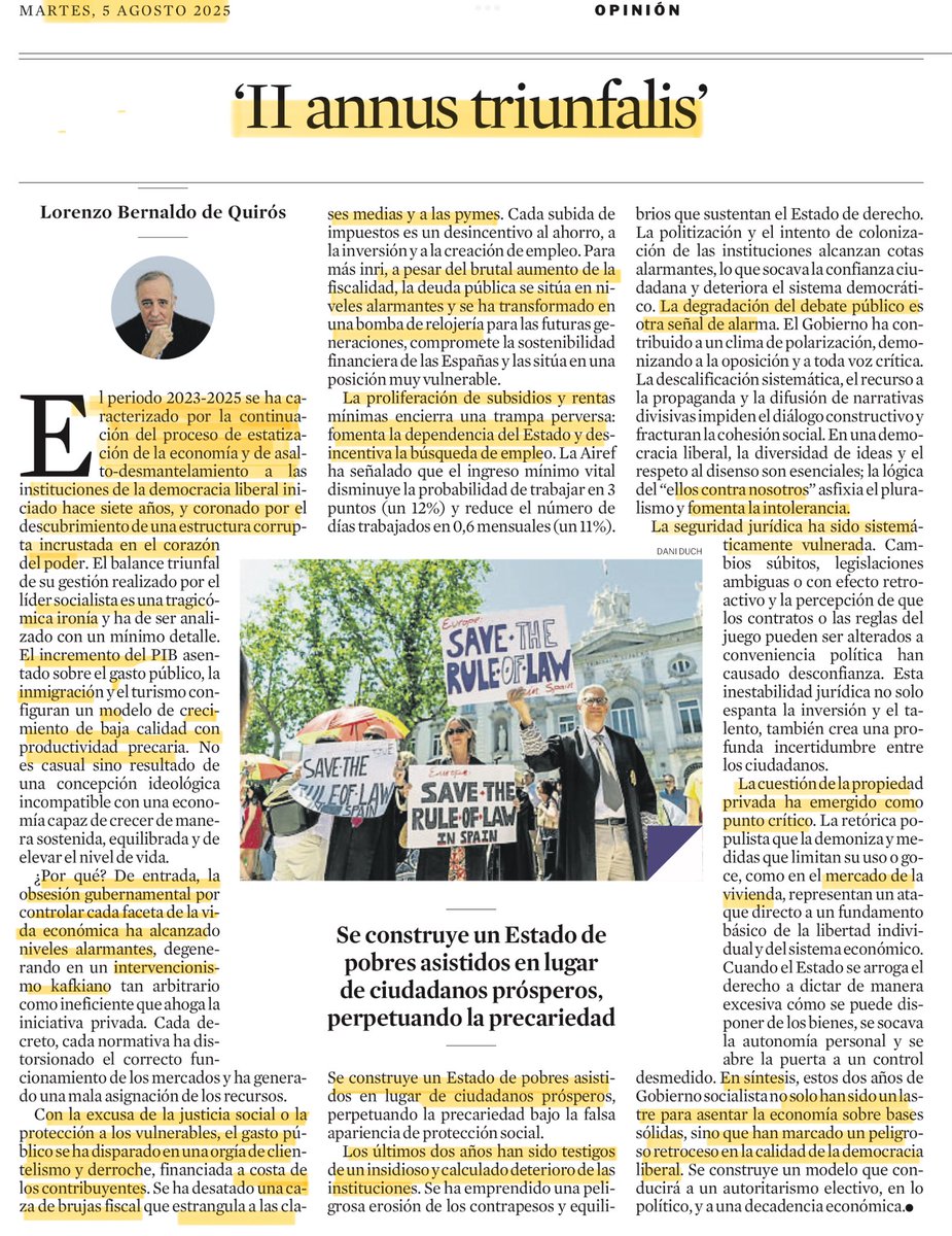 Brillante artículo  <a href="/BernaldoDQuiros/">L.Bernaldo de Quirós</a> <a href="/LaVanguardia/">La Vanguardia</a> 👇sobre la situación real de las Españas tras el deterioro social, económico e institucional de estos últimos años de “gobierno omnipotente” del #️⃣1️⃣ protegido por facciones políticas minoritarias con objetivos ajenos a una