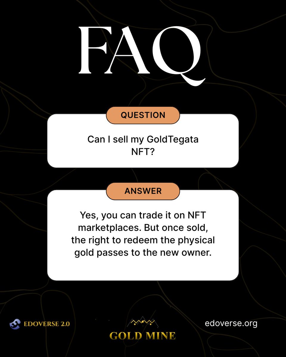 ❓ Got questions? We got answers!

We’re rolling out the #Edoverse FAQ Series to clear the air on everything from staking to gold redemption.

Stay tuned and stay informed 👀

Visit us: edoverse.org/goldmine.html

#metaverse #metaversenft #polygon #goldmine #gamefi #crypto #web3