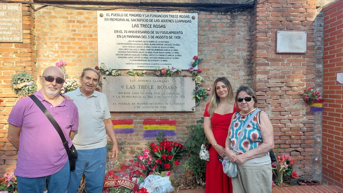 PSOE Chamberí /♥️ 🇪🇸 (@psoechamberi) on Twitter photo Como cada 5 de agosto, acompañamos a <a href="/PSOEMCiudad/">PSOE Madrid Ciudad</a>, <a href="/PSOEMadridAyto/">PSOE en Ayto Madrid</a> y <a href="/JSMadrid/">Juventudes Socialistas de Madrid</a> en el homenaje a las Trece Rosas, asesinadas a manos del franquismo hace hoy 86 años. Reivindicamos su memoria y nuestro compromiso a combatir cualquier intento de borrarlas de la historia 🌹 Como cada 5 de agosto, acompañamos a <a href="/PSOEMCiudad/">PSOE Madrid Ciudad</a>, <a href="/PSOEMadridAyto/">PSOE en Ayto Madrid</a> y <a href="/JSMadrid/">Juventudes Socialistas de Madrid</a> en el homenaje a las Trece Rosas, asesinadas a manos del franquismo hace hoy 86 años. Reivindicamos su memoria y nuestro compromiso a combatir cualquier intento de borrarlas de la historia 🌹
