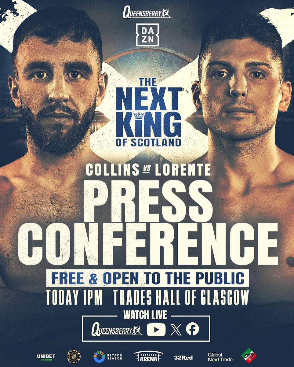 𝐂𝐨𝐦𝐞 𝐚𝐧𝐝 𝐉𝐨𝐢𝐧 𝐮𝐬! 🍿

<a href="/NateCollins60/">Nathaniel Collins</a> &amp; Cristobal Lorente will meet for the first time ahead of their fiery clash 🔥

Free and Open to the public from 12.30pm 🤝

#CollinsLorente | Oct 4th | Glasgow | @daznboxing