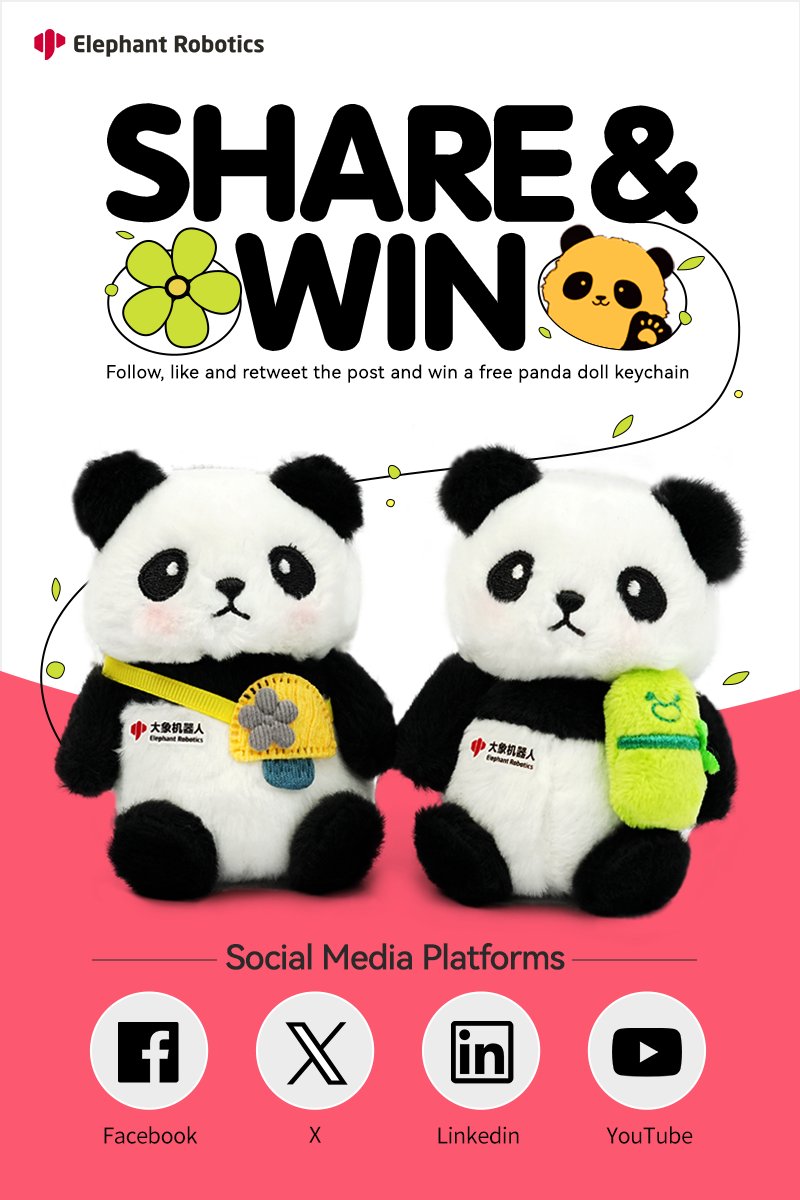 CobotMy's tweet image. 🌟We’re thrilled to kick off Round 2 of our 9th-anniversary #celebration today!
Rules:
1️⃣ Follow @CobotMy.
2️⃣ Like and retweet this post.
🎁The first 20 participants will receive a special gift! Limited availability, don't miss this chance to win! #ElephantRobotics9 #robotics