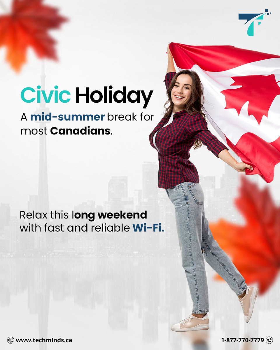Techmindsinc's tweet image. Celebrate the long weekend stress-free, knowing your connection won&apos;t let you down. Happy Civic Holiday from all of us at Techminds.ca! 🇨🇦💻

#CivicHoliday #TechmindsInternet #HighSpeedInternet #ReliableInternet #UnlimitedInternet