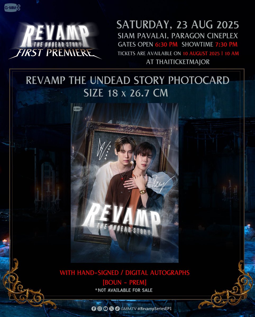 [05.08.2025] IG updated : gmmtv

"REVAMP THE UNDEAD STORY First Premiere" 🪞🕯️
#RevampSeries 
REVAMP OFFICIAL TRAILER

ร่วมรับชมตอนแรกของซีรีส์ "REVAMP THE UNDEAD STORY" พร้อมกับนักแสดงและผู้กำกับ และชมโชว์สุด Exclusive จากนักแสดง!

📍SATURDAY, 23 AUGUST 2025
6th Fl. Siam Paragon