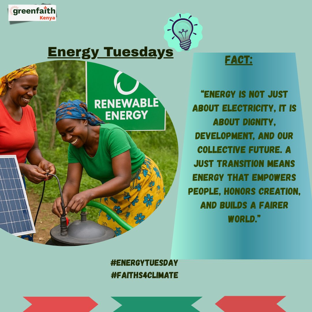 GreenfaithKE's tweet image. #EnergyTuesday🔋
 we spotlight Kenya&apos;s NDC &amp;amp; Call 4 #JustEnergyTransition 
what does it really mean for communities?

1. Energy that empowers, not displaces.
2. Decentralized solutions that reach last-mile households.
3. Policies that listen to marginalized voices.