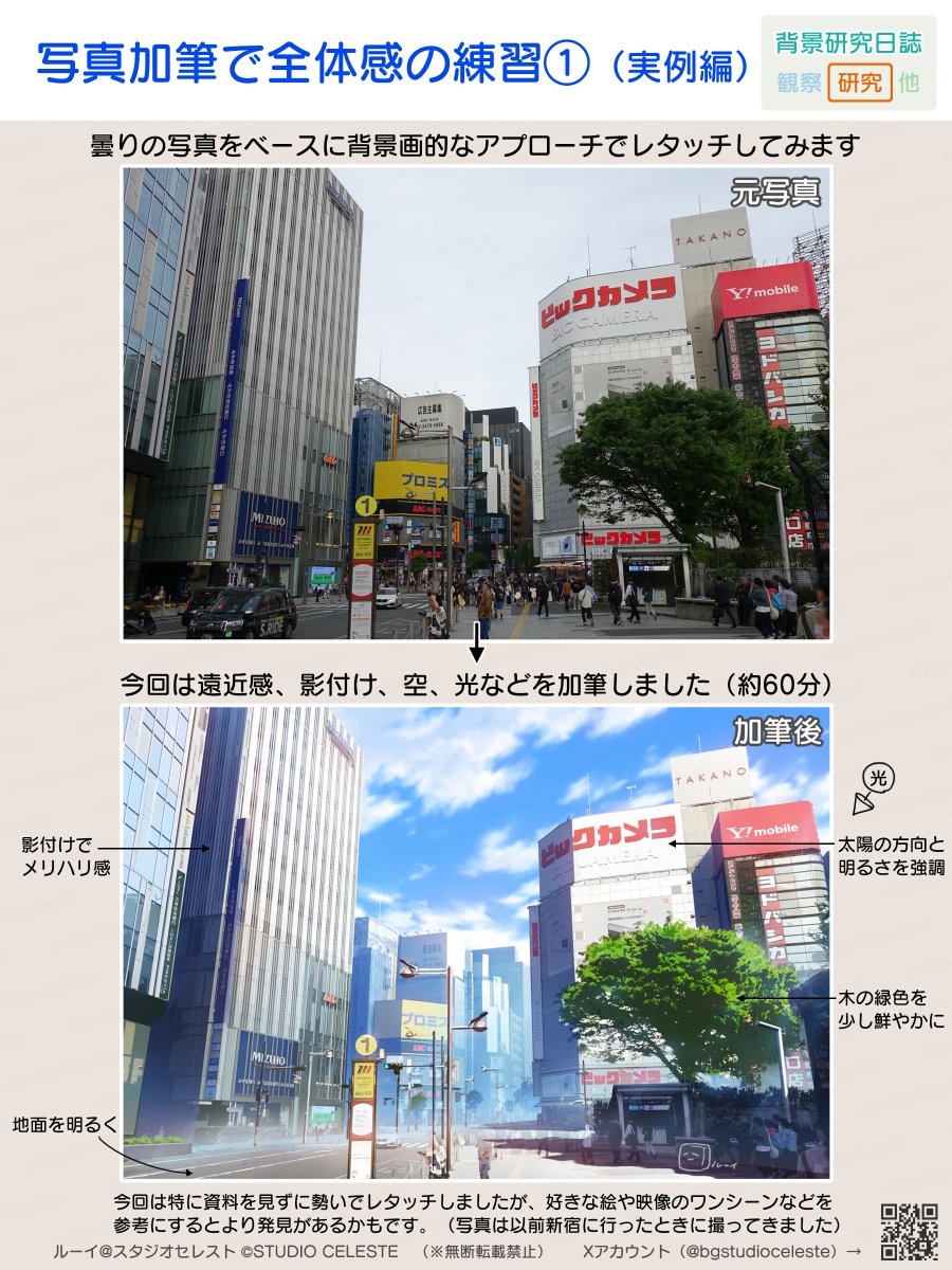 #背景研究日誌
写真加筆で全体感の練習①（実例編）
全体的な画面構成を掴みたいときの練習に
（②工程編は明日また投稿予定です）