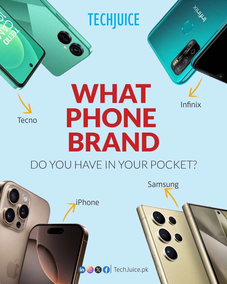 TechJuicePk's tweet image. What phone brand do you have in your pocket right now?

Drop your answer in the comments, let’s see who’s ruling the streets.

#iPhone #Infinix #AndroidVsiOS #Samsung #Tecno #WhatsInYourPocket