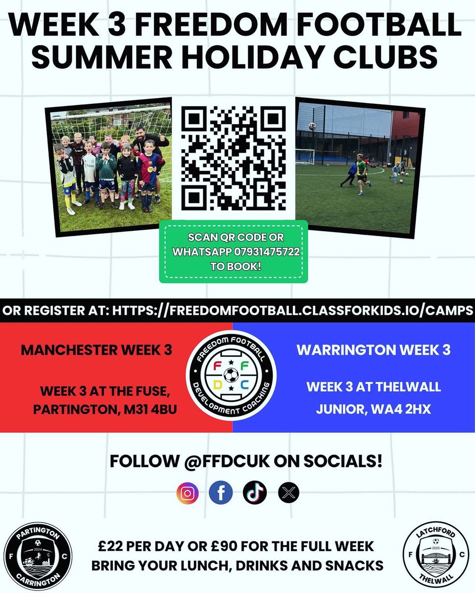 Freedom Football holiday club at The FUSE. Scan the code to find out more.