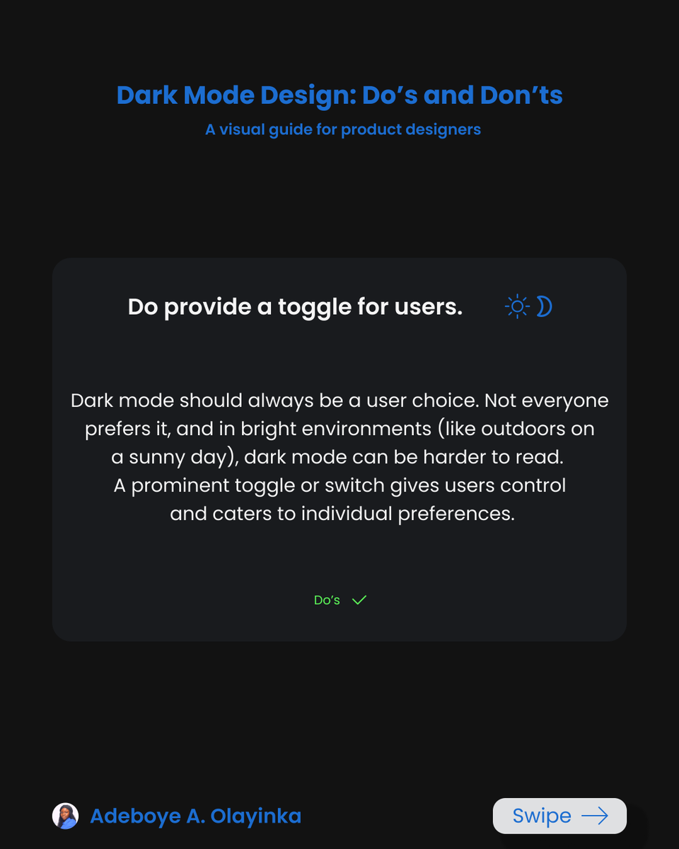 yinksconcept's tweet photo. Doing dark mode right? 🤔

Dark mode is more than just inverting colors. It's about accessibility and user experience. My new guide breaks down the key dos and don'ts for a great dark theme.

#uidesign #uxdesign #webdesign #accessibility https://t.co/SqptpNXZRT