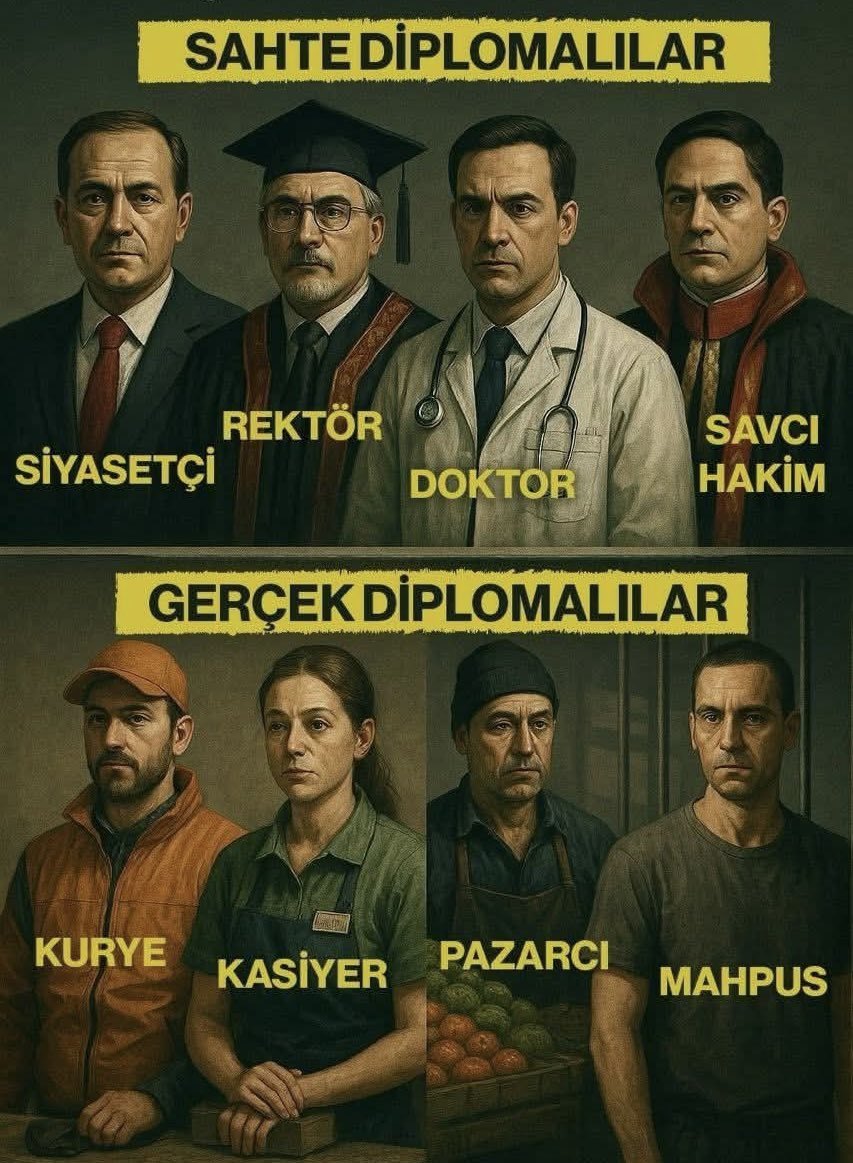 Soru hırsızlığıyla başlayan süreçten, sahte mezuniyet, sahte tezler ve sahte yüksek lisanlarla ülkemizin 2002 den beri geldiği durum ne yazıkki bu!

Akp-Fetö işbirliğinden sonra, Akp-Mhp işbirliğine değişen hiçbir şey yok, liyakat bitmiş, cehalet dönemine geçiş gittikçe