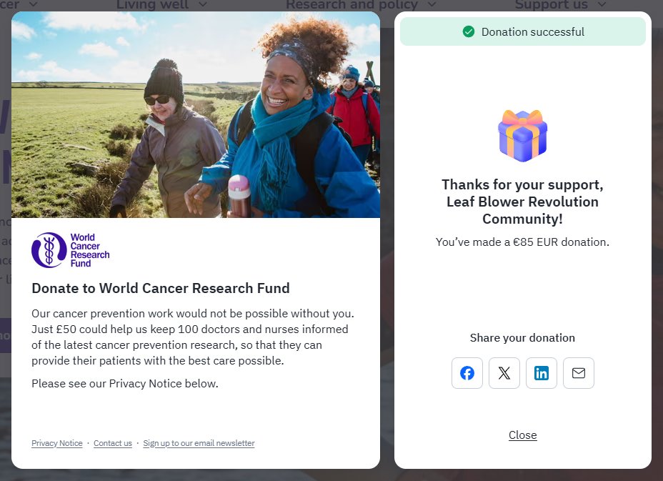 Monthly Pledge Update: We've just donated 85€ to the World Cancer Research Foundation!

If you'd like to contribute and help boost our next donations, join us on Discord to make a pledge. 

We're teaming up with <a href="/CPCharity/">Child's Play Charity</a> for our next donation in August

discord.gg/leaf-blower-re…