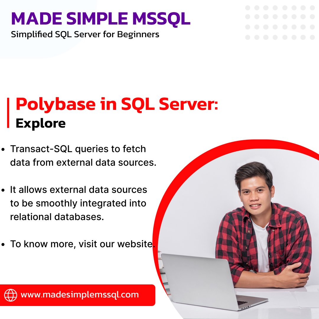 gsumita23's tweet image. PolyBase-Bridging the Gap Between Relational &amp;amp; Non-Relational Data. We can use T-SQL queries to fetch data from external data sources, such as Hadoop or Azure Blob Storage. Let&apos;s Explore.
madesimplemssql.com/polybase/

#Database #Data #madesimplemssql #expluger #usa #uk #india #TikTok
