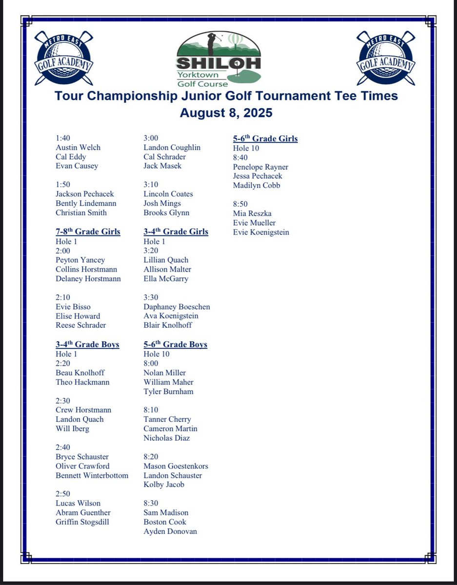 MEgolfacademy's tweet photo. 154 golfers will tee it up for the Metro East Golf Academy Tour Championship on Friday. Come out to Yorktown Golf Course and watch some great junior golf. https://t.co/TF5IqTjG0I
