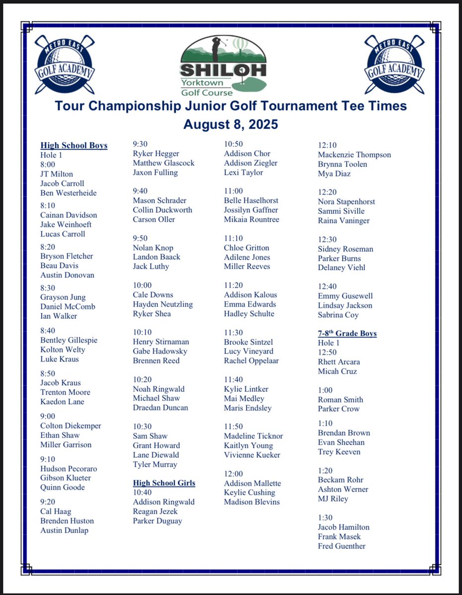 MEgolfacademy's tweet photo. 154 golfers will tee it up for the Metro East Golf Academy Tour Championship on Friday. Come out to Yorktown Golf Course and watch some great junior golf. https://t.co/TF5IqTjG0I