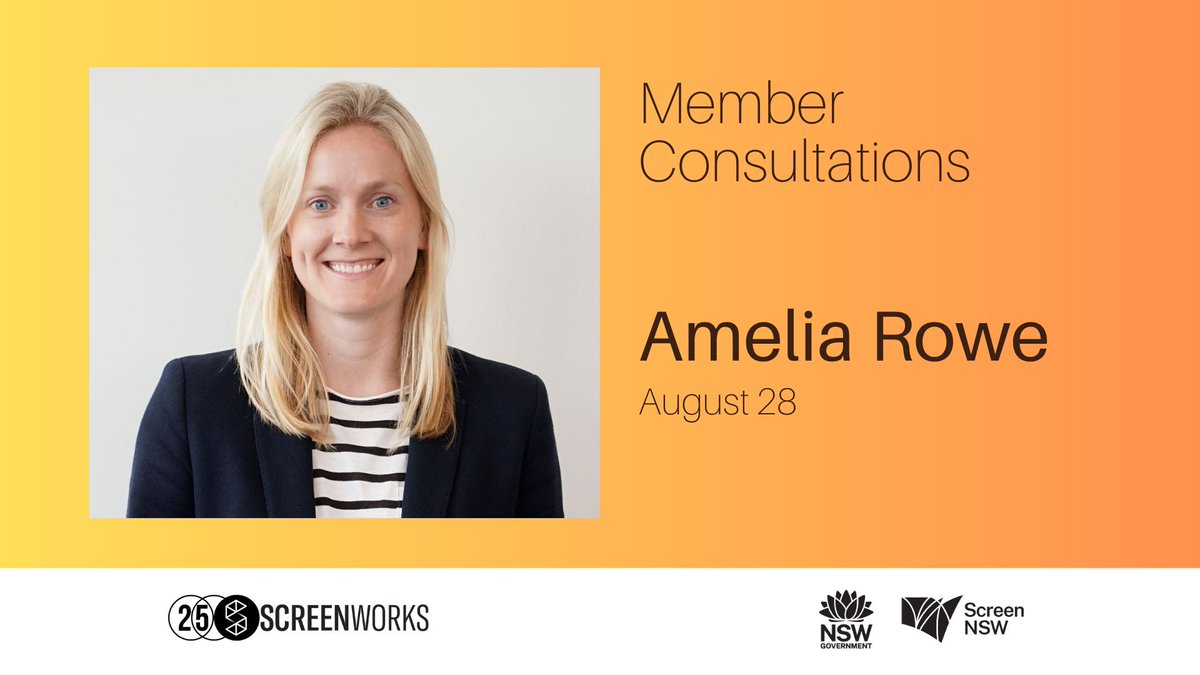 Are you working on or thinking about applying for <a href="/ScreenNSW/">Screen NSW</a> funding or support?  
Amelia Rowe from the Investment Team will answer your burning questions in our Member Consults - 4 x 30 min slots, register August 14th at 9AM AEST, first in best dressed! 
screenworks.glueup.com/event/member-c…
