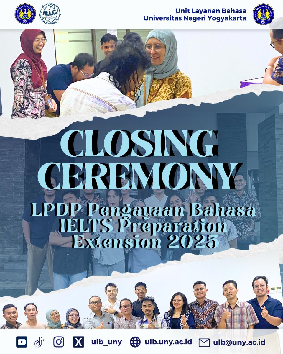 ulb_uny's tweet photo. Hi, ULBuddies! 👋
Program Pengayaan Bahasa (PB) IELTS Preparation Extension 3 Bulan resmi berakhir! Sungguh perjalanan yang luar biasa bersama para peserta yang penuh semangat dan komitmen tinggi dalam mengasah kemampuan bahasa Inggris. 💪📚

#LPDP #PengayaanBahasa #ULBUNY https://t.co/WHeTMqGZpE