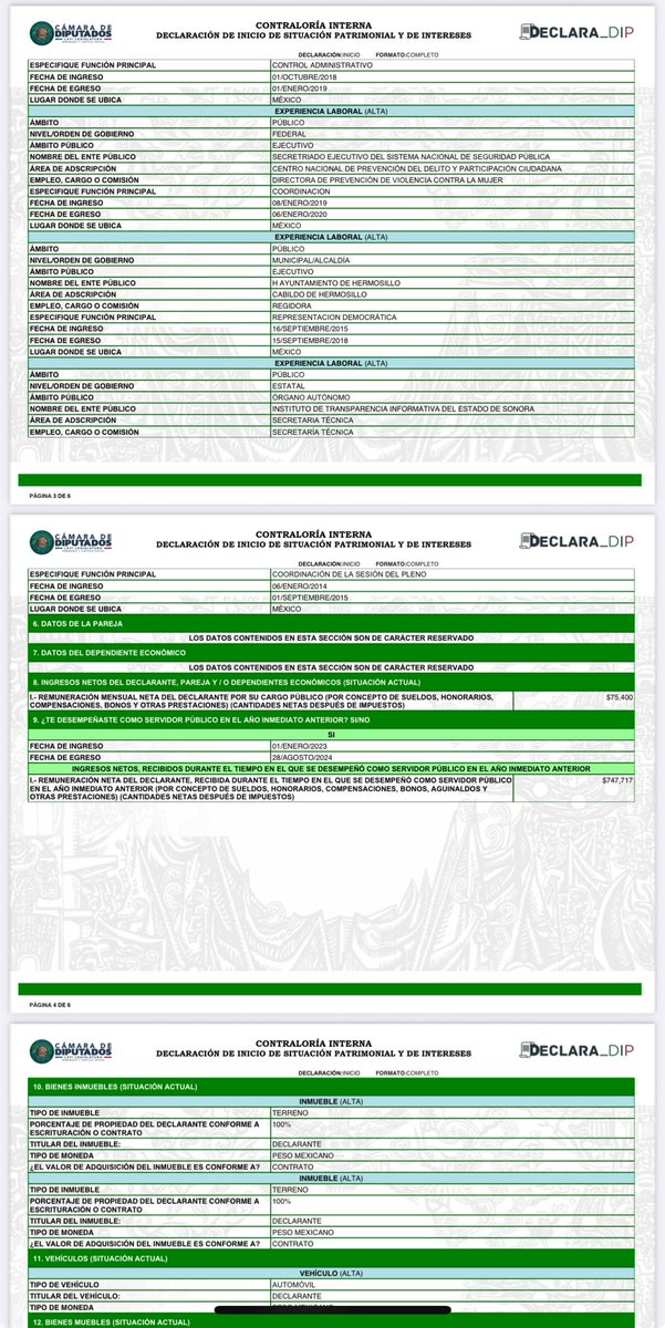📌Gutierritos <a href="/Sergeluna_S/">Sergio Gutz. Luna</a> declara ingresos en 2024 por $2,000,000; $1,300,000 por sueldo ($108,333 mensuales) y $700,000 por venta de un auto
📌DATO PROTEGIDO declara ganar al mes $75,000
📌Él declara un departamento de 123 M2 ella 2 terrenos

¿Suficiente para su lujosa vida?