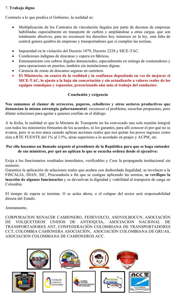 <a href="/MinTransporteCo/">MinTransporte</a> <a href="/maferojas/">Mafe Rojas</a> <a href="/Supertransporte/">SuperTransporte 🇨🇴</a> <a href="/NacionalAnt/">ANT OFICIAL</a> <a href="/renacercamion/">Renacer Camionero</a> <a href="/fedevolco/">FEDEVOLCO</a> <a href="/ColombiaCamion/">Colombia Camionera</a> <a href="/cctoficial/">Confederación colombiana de transportadores</a> <a href="/asovolbocun/">Asociación volquetera de Bogotá y Cundinamarca</a> <a href="/OCASBU/">Orlando Castellanos Bueno</a> COMUNICADO: TRANSPORTADORES RECHAZAMOS FALSOS AVANCES D <a href="/MinTransporteCo/">MinTransporte</a>
<a href="/maferojas/">Mafe Rojas</a> <a href="/Supertransporte/">SuperTransporte 🇨🇴</a>
ASI NO SE CONSTRUYEN SOLUCIONES!!
ATT:
<a href="/NacionalAnt/">ANT OFICIAL</a> <a href="/renacercamion/">Renacer Camionero</a>
@asocolgruas <a href="/fedevolco/">FEDEVOLCO</a> <a href="/ACC_camioneros/">ACC Camioneros (oficial)</a> <a href="/ColombiaCamion/">Colombia Camionera</a> <a href="/NacionalAnt/">ANT OFICIAL</a>
<a href="/cctoficial/">Confederación colombiana de transportadores</a>
<a href="/asovolbocun/">Asociación volquetera de Bogotá y Cundinamarca</a> <a href="/OCASBU/">Orlando Castellanos Bueno</a>
🆘🇨🇴🆘🇨🇴
A