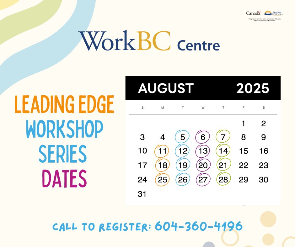 Join us this summer for our Leading Edge Workshop Series! From resumes to interviews to career assessments—we’ve got tools to help you succeed.

📝 Resume Help
🔍 Hidden Job Market
🎤 Interview Skills
💡 Career Assessments

📅 See upcoming dates: workbccentre-langley-willowbrook.ca/calendar/