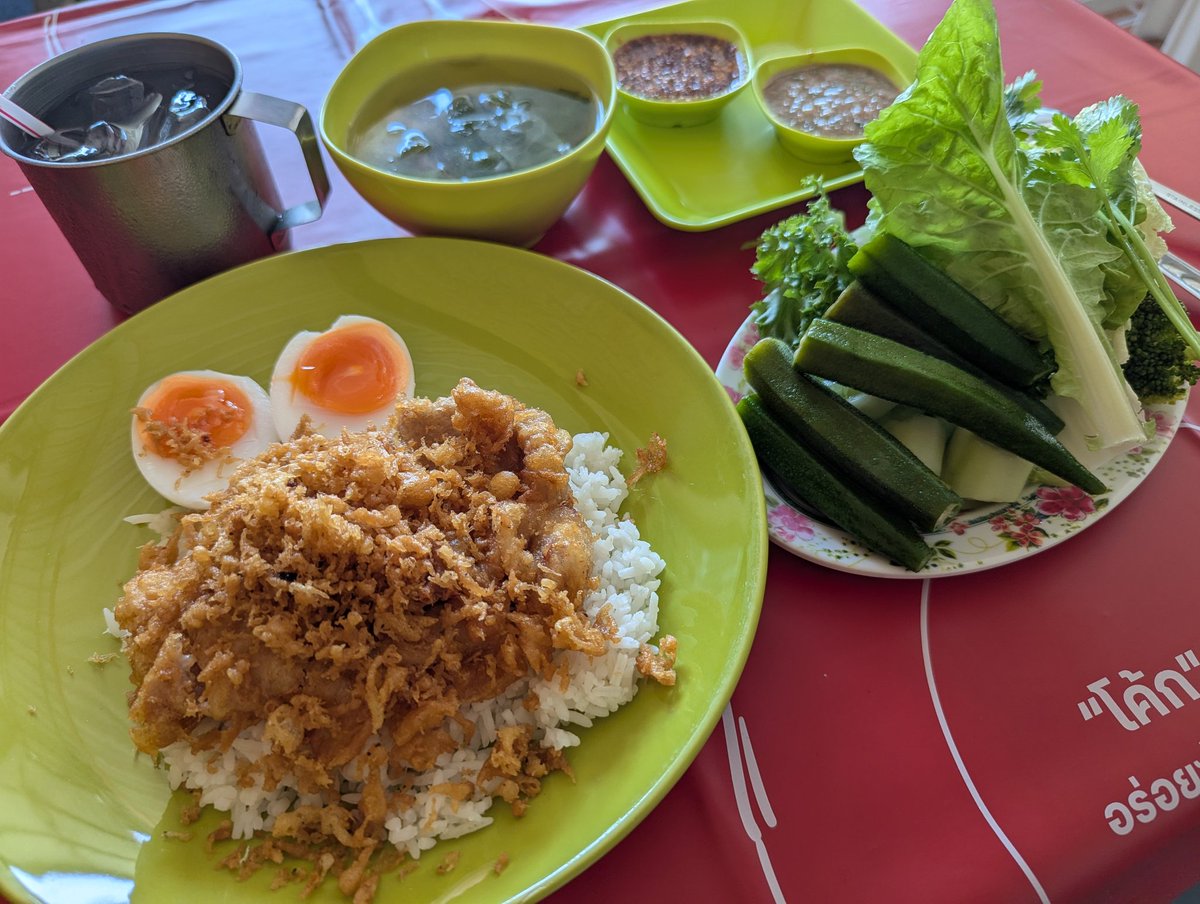 野菜不足を感じたらココ。何しろ大繁盛なので、とても新鮮です。野菜もスープも食べ放題。主役の豚カツも下味がきちんと付いていて、いい感じの揚げ具合です😋
そんでもって計70Bってのは、やっぱりお得だわー😊

maps.app.goo.gl/EbTW5WtzJtUyHj…

#パタヤ
