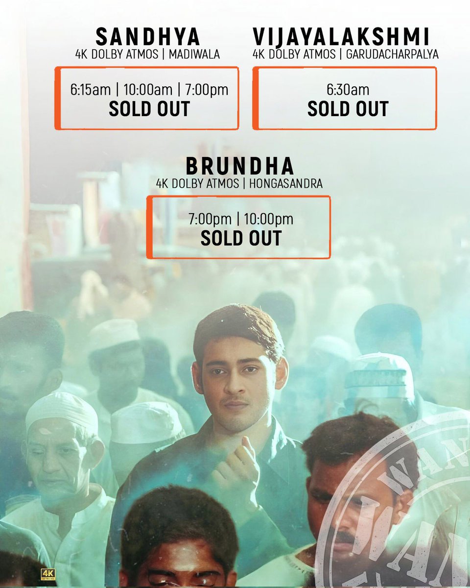 #AthaduMania Takes Over.

#Athadu4K Re-Release Bookings on Fire🔥🔥

SOLD OUT boards popping up already…Don’t Miss the Action, Grab Your Tickets Now!!

<a href="/Athadu4K/">Athadu4K</a> <a href="/BangaloreMBFC/">Bangalore SSMB Fans</a> 
#SSMBGoldenYearCelebrations