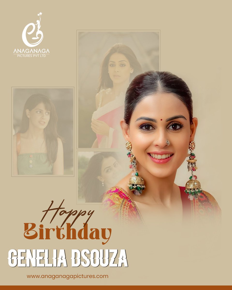AnaganagaP's tweet photo. Wishing a very Happy Birthday to the ever-charming and incredibly talented @geneliad  Genelia D'Souza Garu! 

#HappyBirthdayGenelia  #geneliadsouza #anaganagapictures #birthdaywishes #IndianCinema  #starcelebration #bollywoodbeauty #tollywoodqueen https://t.co/Yncb5fOv3W
