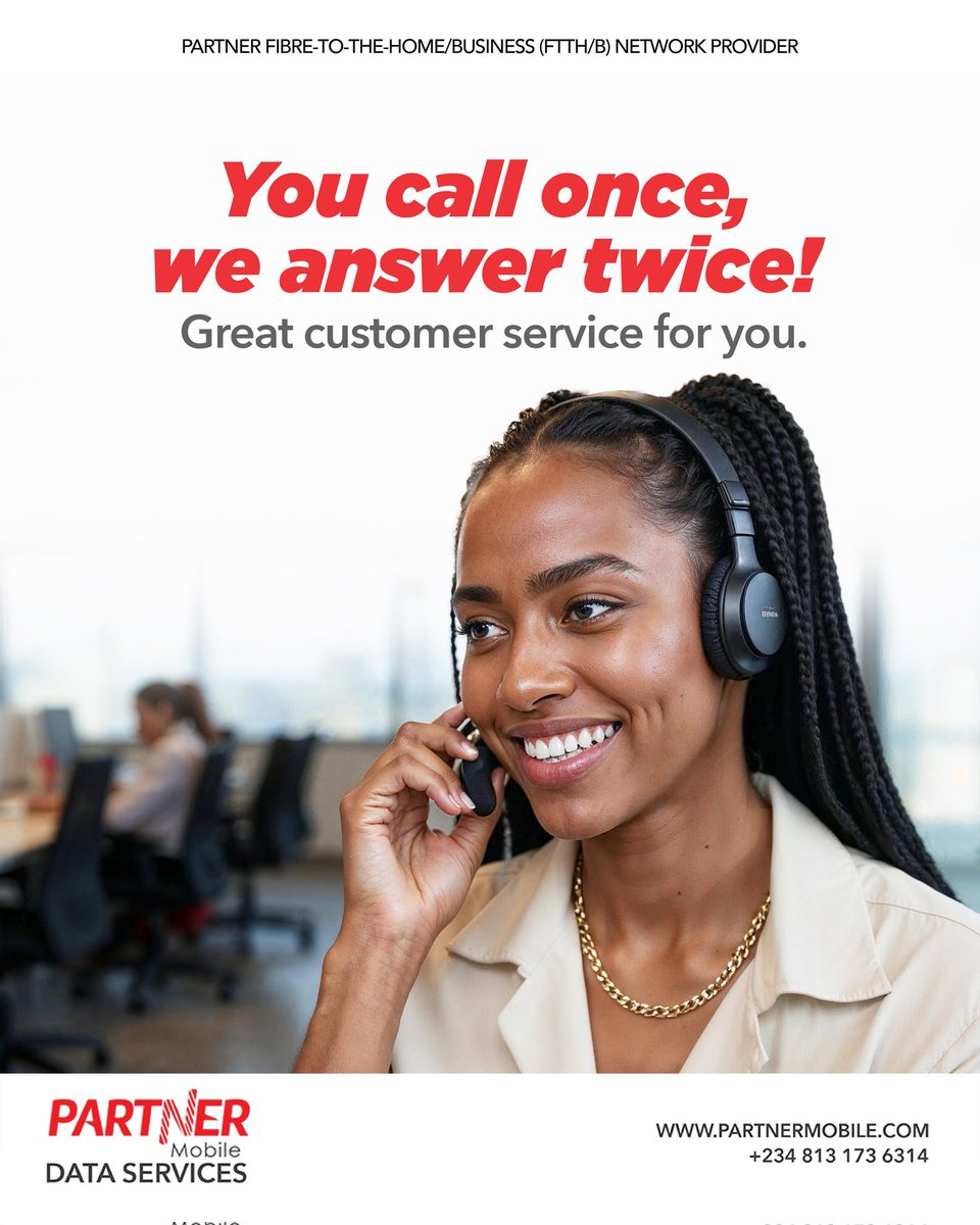 PartnerFtth's tweet image. At @PartnerFtth we pride ourselves with the duty of always responding to your calls and providing long lasting solutions to all your queries. 

All yoou need to do is give us a call 🤙🏽😉

#partnerftth #partnermobile #internetservices
