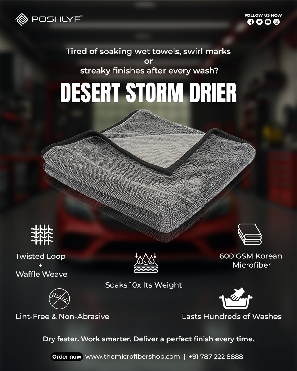 microfiber_shop's tweet image. Dry your car the smart way.
The Desert Storm Drier by Poshlyf soaks 10x its weight, dries streak-free &amp;amp; lasts hundreds of washes!
Shop now 👉 themicrofibershop.com
#CarDryingTowel #PoshlyfIndia #DetailingTools