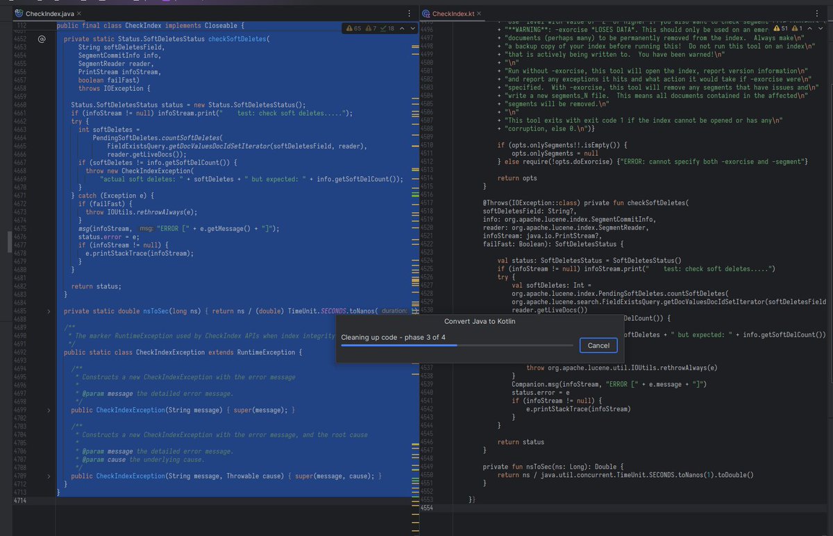 Apache LuceneのCheckIndexクラス（4714行）のKMP(Kotlin Multiplatform)への移植に取り掛かります。