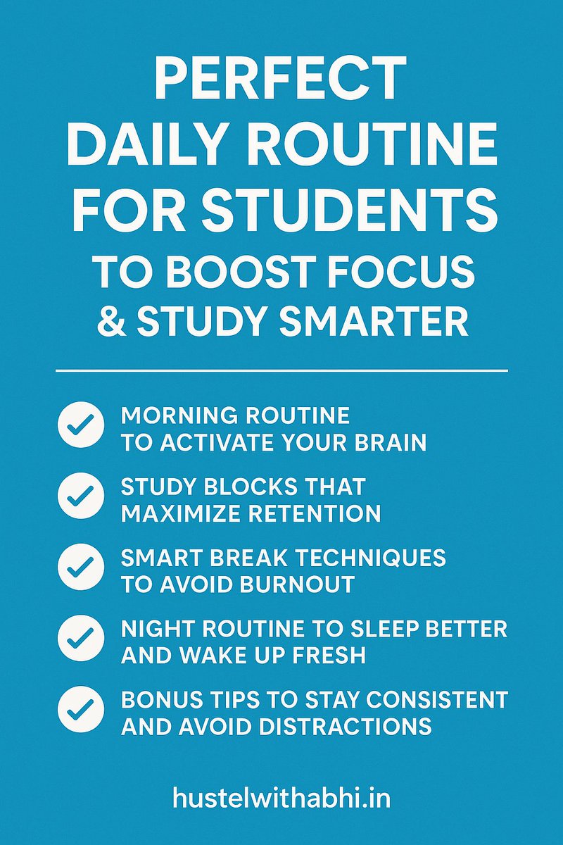 mr_abhi1822's tweet image. Here's the perfect daily routine every student needs to boost focus, energy &amp;amp; productivity 💯👇

🔗 hustelwithabhi.in/perfect-studen…

#StudentRoutine #StudyTips #Productivity #FocusBetter #SelfDiscipline #StudentLife #StudyMotivation