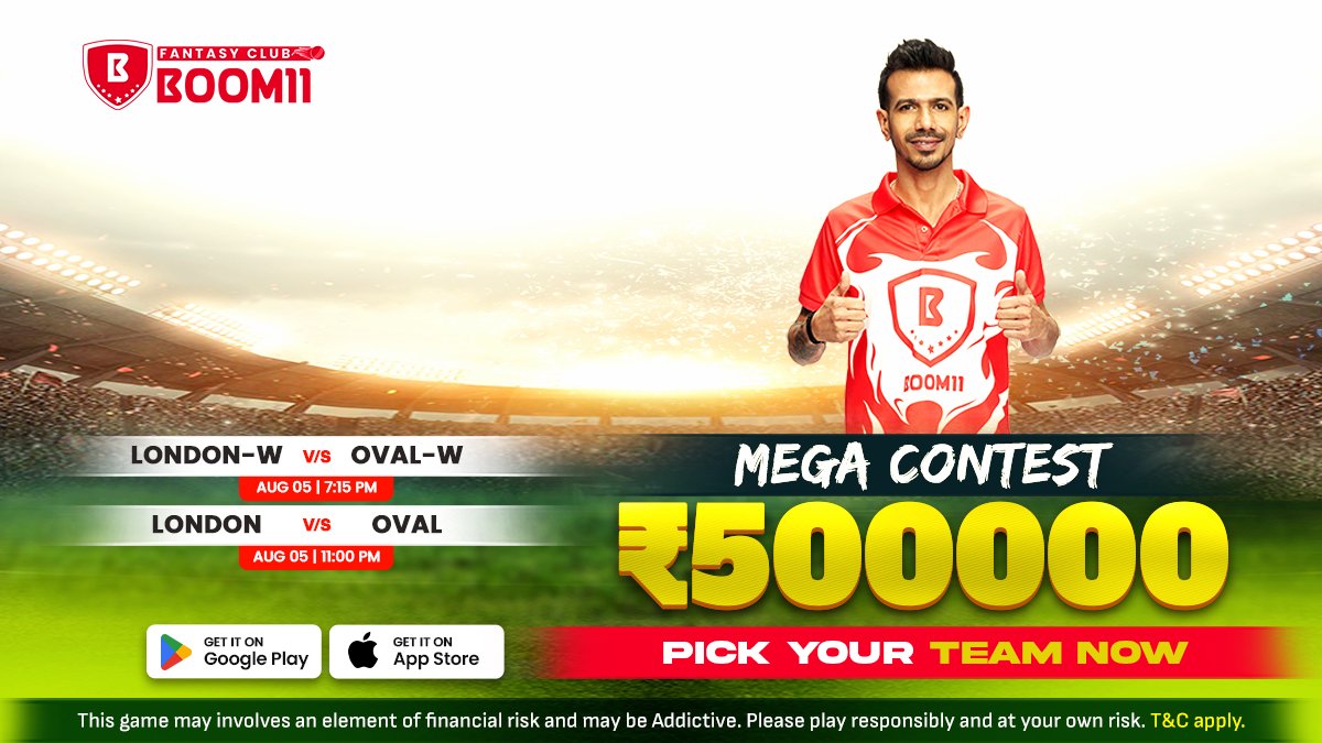 official_boom11's tweet image. 🎉 It’s raining rewards this Tuesday!

💸 ₹5 Lakh prize pool

🗓️ AUG 05 | Two power-packed games

📲 Set your fantasy team before the toss!

#MegaContest #MegaWinnings #Boom11 #YeGameHaiLegendsKa