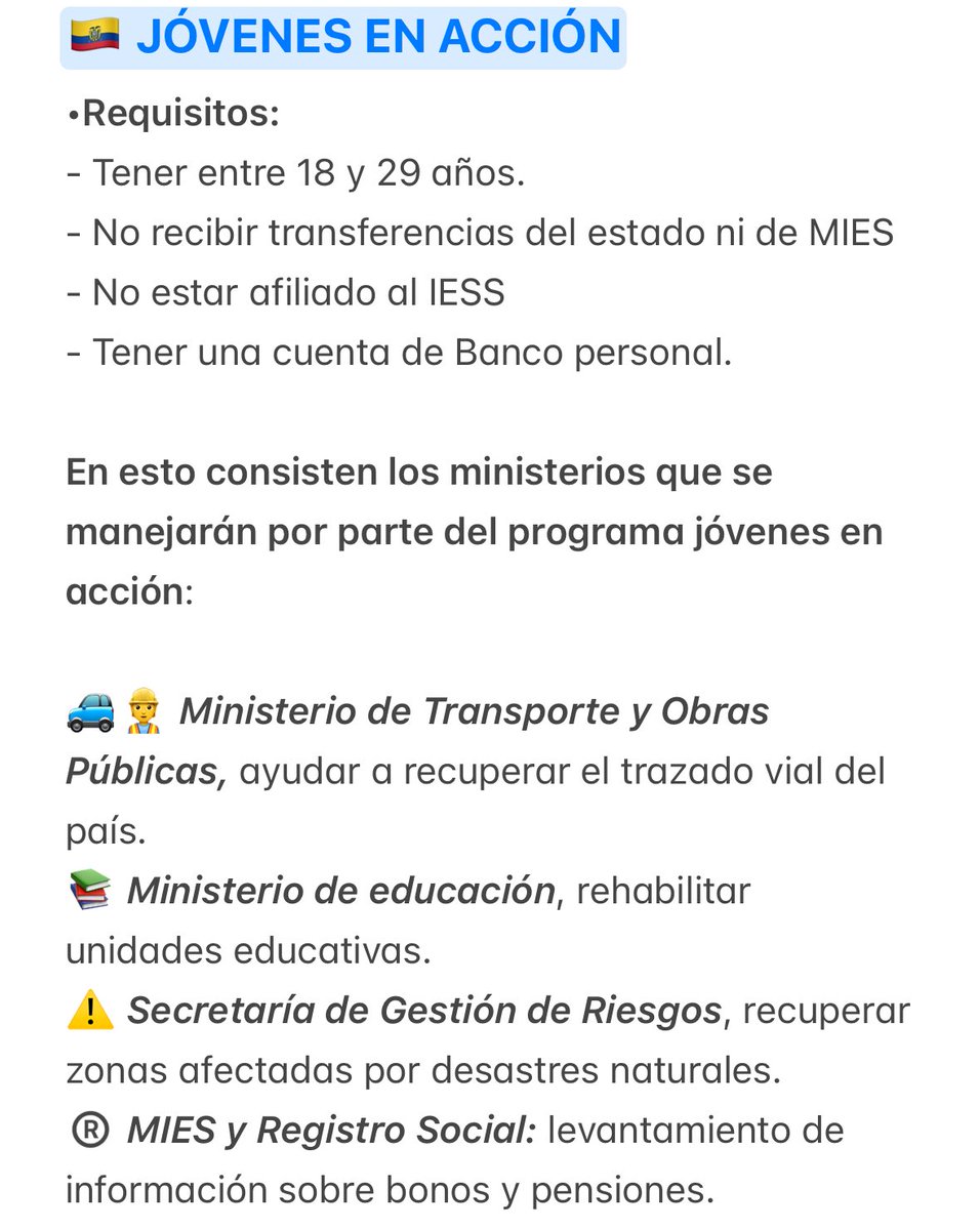 👀 Conoce los requisitos y las funciones de la nueva fase del programa Jóvenes en Acción 👇🏽

‼️Recuerda que el registro es gratuito y se habilitará desde el 5 de agosto aquí jovenesenaccion.inclusion.gob.ec/SIIMIES_/views…