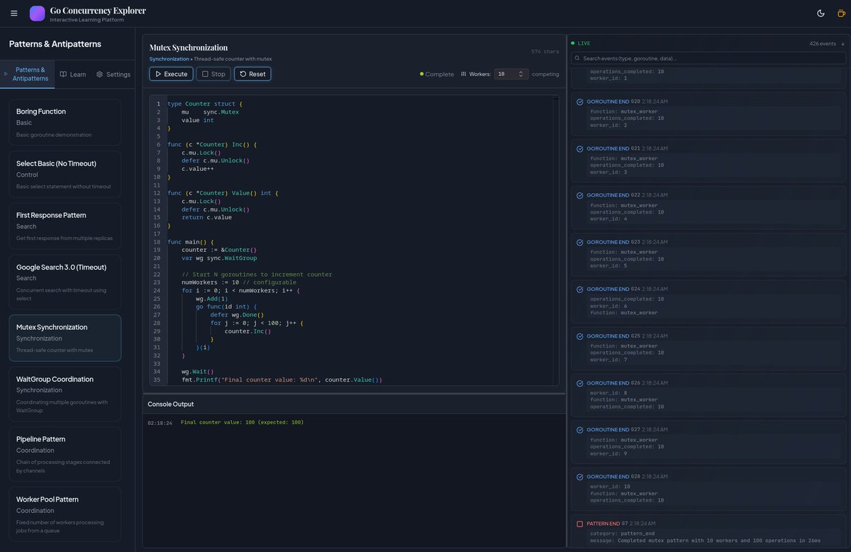 golangch's tweet image. Learning Go concurrency patterns is getting easy with this amazing site
#golang

concurrency.rocks