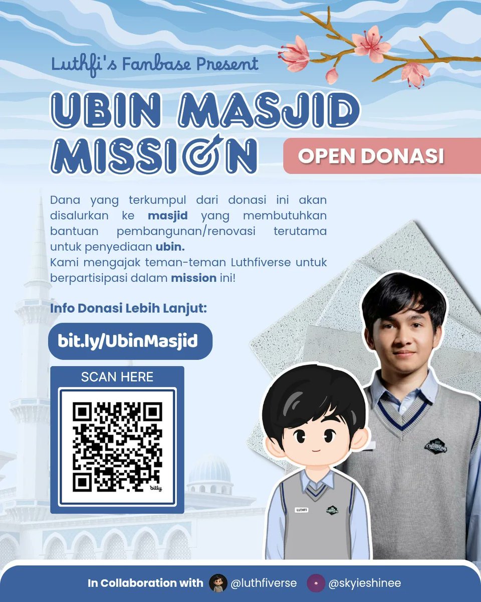 nuufi___'s tweet photo. [UBIN MASJID MISSION]

Fans project ini bertujuan untuk memberi manfaat yang lebih luas ke masjid-masjid yang membutuhkan bantuan🥹✨

Yuk kita ramaikan Ubin Masjid Mission ini sebagai bentuk dukungan dan terimakasih kita kepada Luthfi 🥰❤️

#luthfi #luthficoc #ClashofChampions2 https://t.co/sBxtS2CTN6