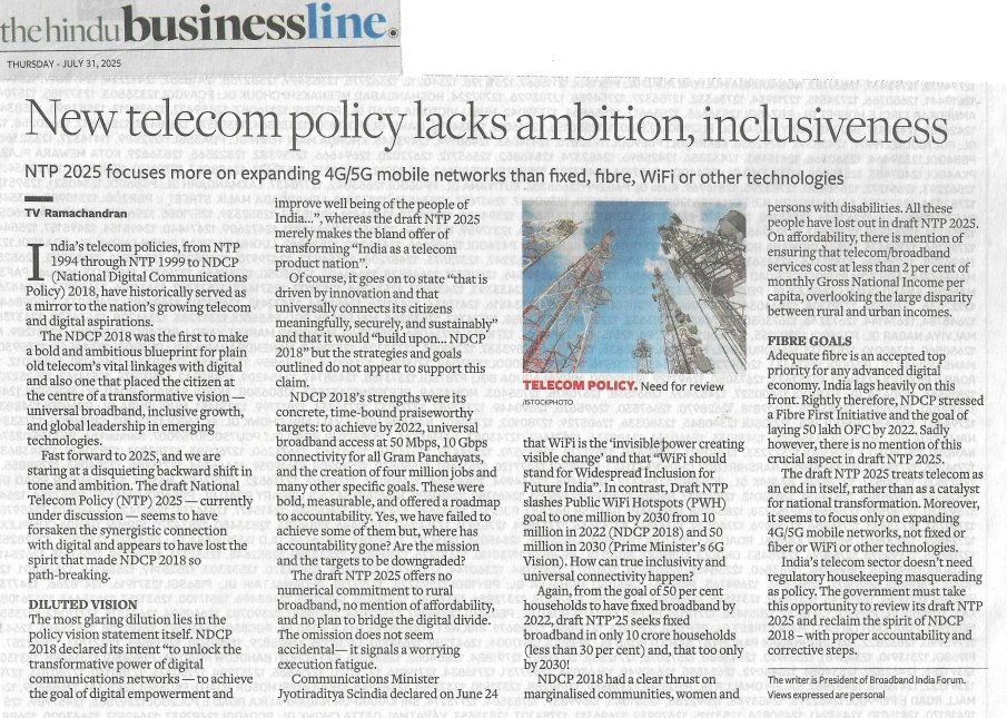 Broadband India Forum (@connectbif) on Twitter photo ✍️Our President <a href="/TVRamachandran4/">TV Ramachandran</a> wrote for the <a href="/thehindubiz/">The Hindu Business</a> on the draft #NationalTelecomPolicy in circulation.
The draft policy is open for comments from public till 14th August! ✍️Our President <a href="/TVRamachandran4/">TV Ramachandran</a> wrote for the <a href="/thehindubiz/">The Hindu Business</a> on the draft #NationalTelecomPolicy in circulation.
The draft policy is open for comments from public till 14th August!