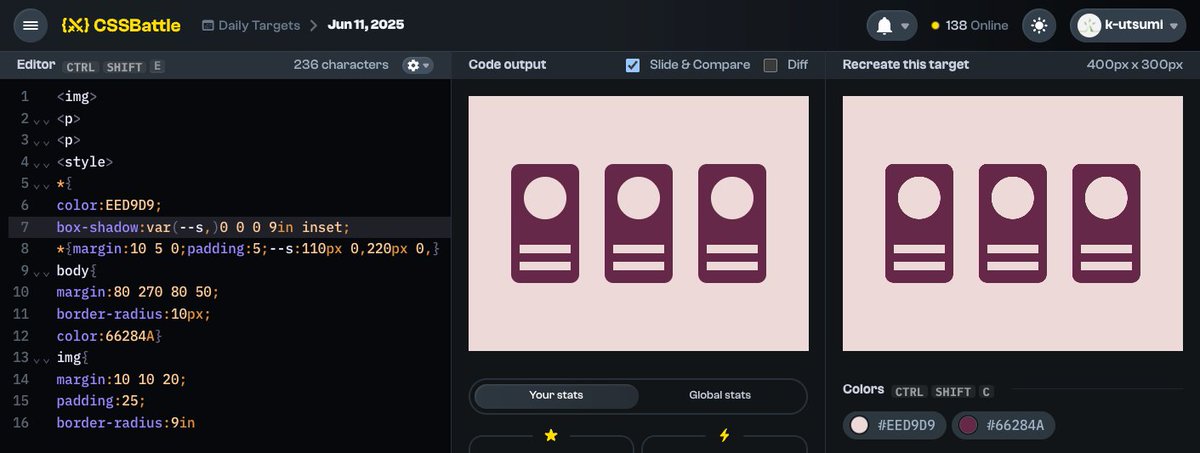 kaba_box's tweet image. 通知が来ると触ってしまう😶‍🌫️ #CSSBattle