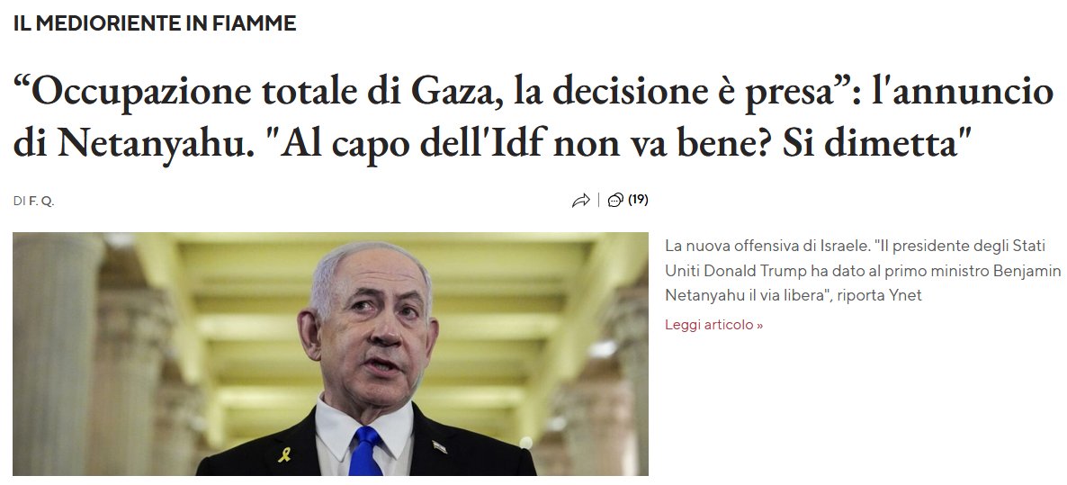 La soluzione finale come fece il III Reich di Hitler è stata presa. 
Israele ha bisogno di spazio vitale. 
I palestinesi? Deportiamoli o crepino tutti. 
E c'è ancora qualche merda che si offende se lo chiamiamo genocidio. 
#Gaza 
#GazaGenocide‌ 
 #netanyahugenocida 
#5agosto