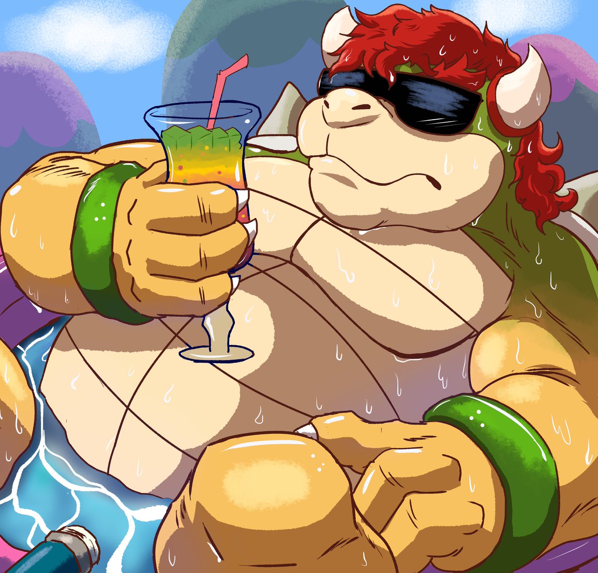 #BowserDay2025  Bowser just chilling in a backyard pool cuz economy isnt that well and he had like 8 kids.... he just chilling before they came..... Happy Bowser day =3