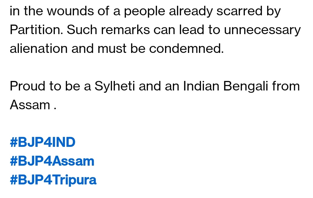 Sylheti BJP leader from Barak Valley and former MP of Silchar Dr. Rajdeep Roy has issued a statement condemning the terming of Sylheti as Bangladeshi language. Thanking him and Barak Valley BJP 🙏