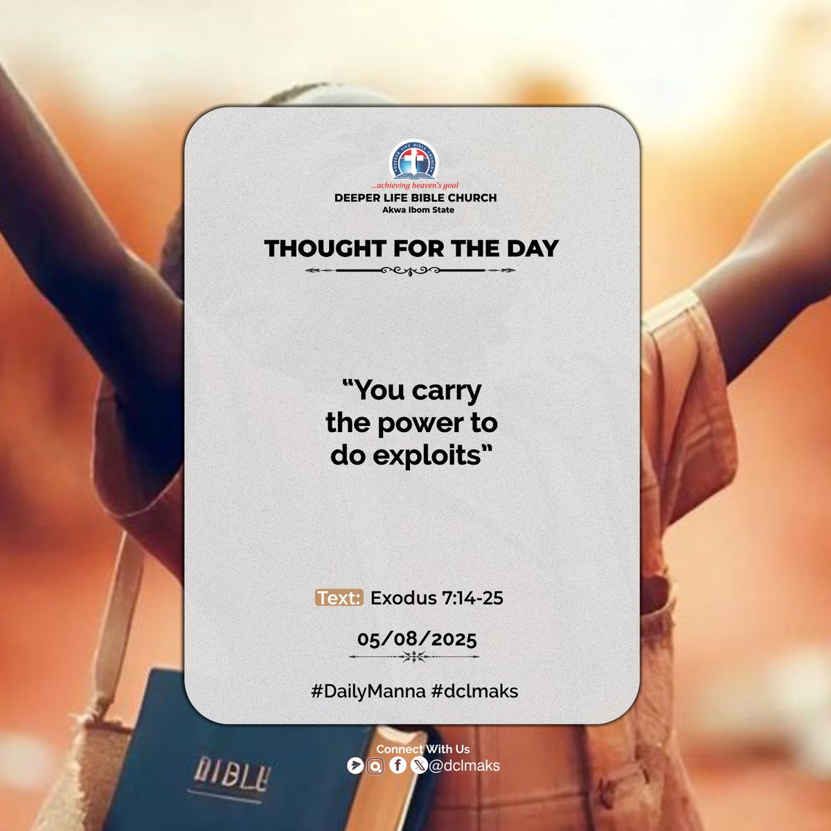 God still uses His children in dimensions beyond human imagination. It is important that we truly know God and have a personal relationship with Him.

Then, we will be able to do exploits beyond the ordinary through His Spirit dwelling in us.

#DailyManna
#dclmaks