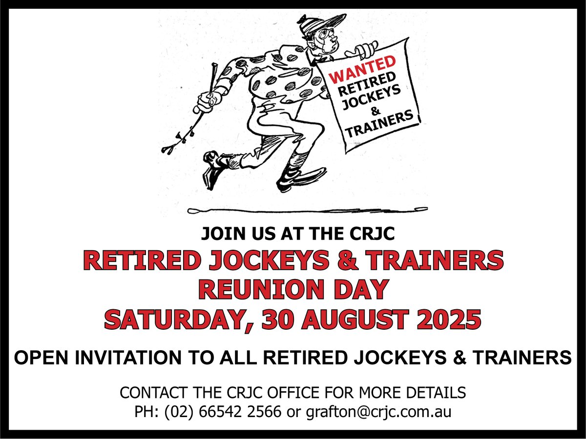 Spread the word about the Jockeys &amp; Trainers Reunion Day to be held Saturday, 30 August in conjunction with the Coutts Crossing Race Day.