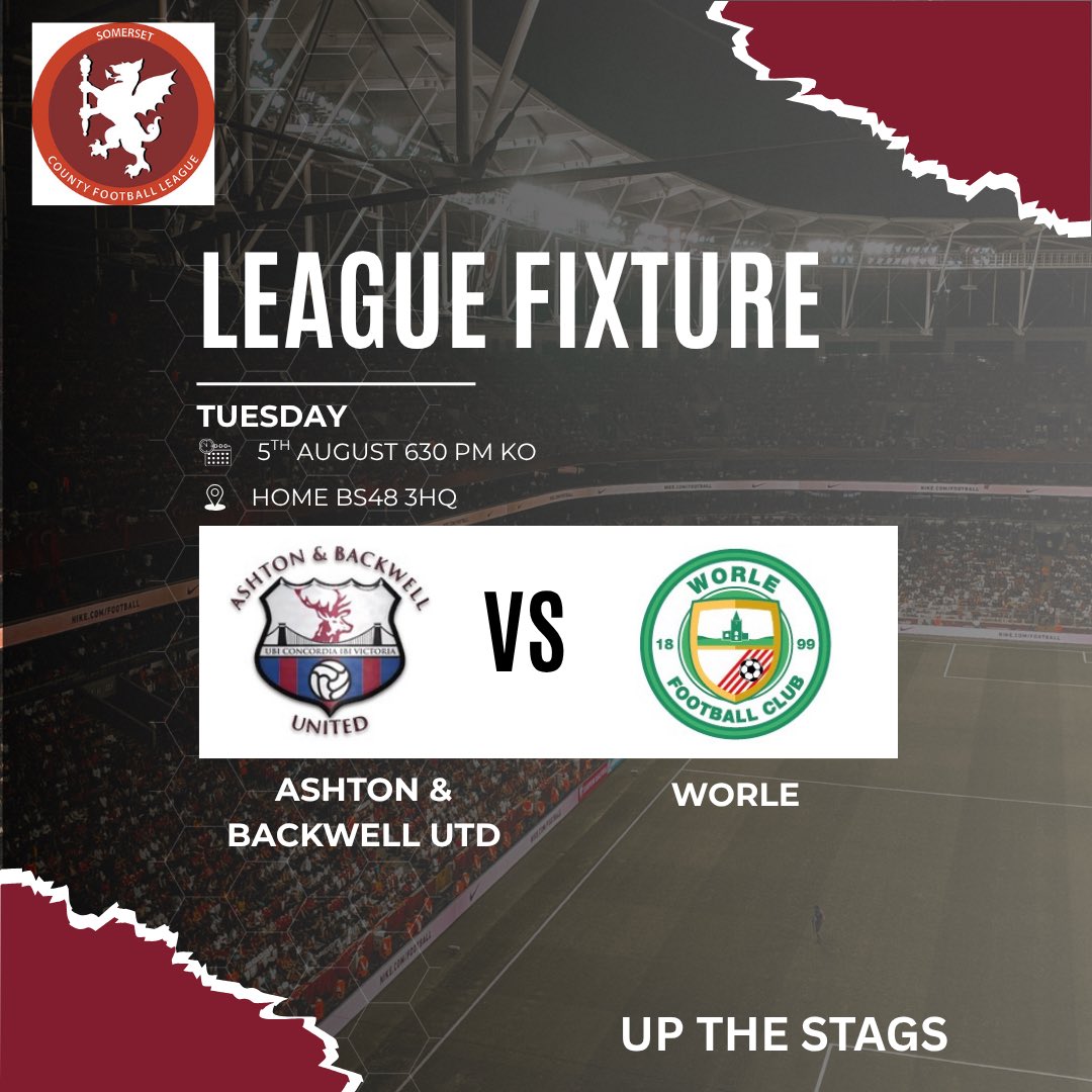 📅 Matchday 2
⚽ The Stags vs <a href="/Worle_FC/">Worle FC</a> 
🏟️Home BS48 3HQ 
🕒 Tues 5th August – 630 PM KO

Quick turn around for the boys where we look to bounce back from the weekend!

Come down and support the lads, bars open (Cash Only) 

#UpTheStags | #ABUFC | #NonLeagueFootball 🦌🦌
