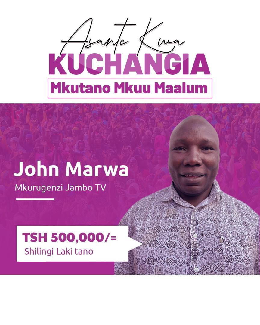 Mkurugenzi wa <a href="/Jambotv_/">Jambo TV</a>, Ndugu John Marwa amechangia Tsh 500,000/= kwa ajili ya Mkutano Mkuu Maalum. Ahsante sana Ndugu Marwa.

Tunaendelea kupokea michango. 

Oktoba #LindaKura 
#MuhuniHasusiwi
<a href="/ACTwazalendo/">ACTWazalendo</a>