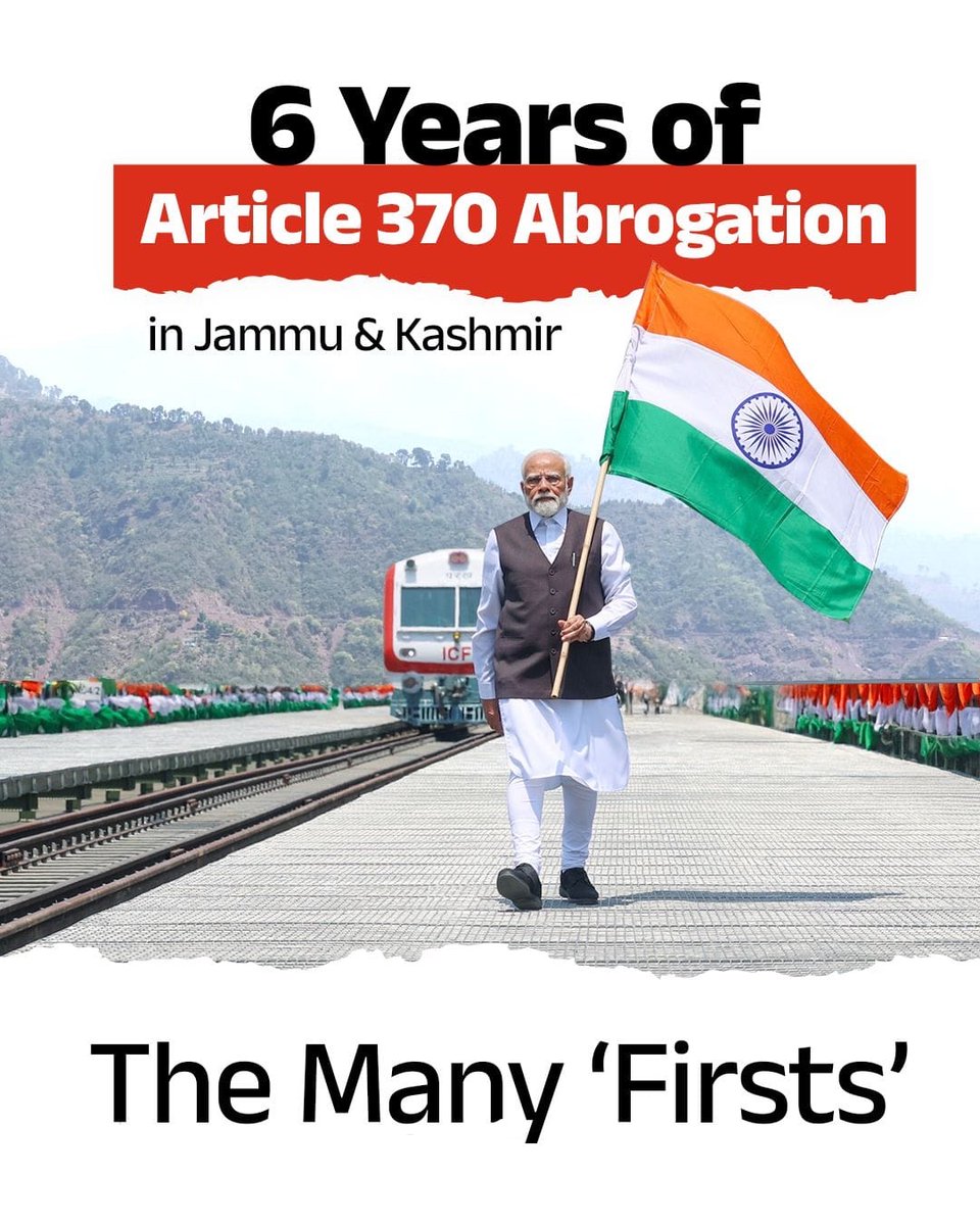BJP (@bjp4india) on Twitter photo 𝟓 𝐀𝐮𝐠𝐮𝐬𝐭 𝟐𝟎𝟏𝟗 𝐰𝐚𝐬𝐧’𝐭 𝐣𝐮𝐬𝐭 𝐚 𝐝𝐚𝐭𝐞 — 𝐢𝐭 𝐰𝐚𝐬 𝐚 𝐝𝐞𝐜𝐥𝐚𝐫𝐚𝐭𝐢𝐨𝐧.
Under PM <a href="/narendramodi/">Narendra Modi</a>, Article 370 was scrapped, reclaiming Jammu & Kashmir’s future.
A new dawn of unity, peace, and progress.
#AbrogationOfArticle370 𝟓 𝐀𝐮𝐠𝐮𝐬𝐭 𝟐𝟎𝟏𝟗 𝐰𝐚𝐬𝐧’𝐭 𝐣𝐮𝐬𝐭 𝐚 𝐝𝐚𝐭𝐞 — 𝐢𝐭 𝐰𝐚𝐬 𝐚 𝐝𝐞𝐜𝐥𝐚𝐫𝐚𝐭𝐢𝐨𝐧.
Under PM <a href="/narendramodi/">Narendra Modi</a>, Article 370 was scrapped, reclaiming Jammu & Kashmir’s future.
A new dawn of unity, peace, and progress.
#AbrogationOfArticle370