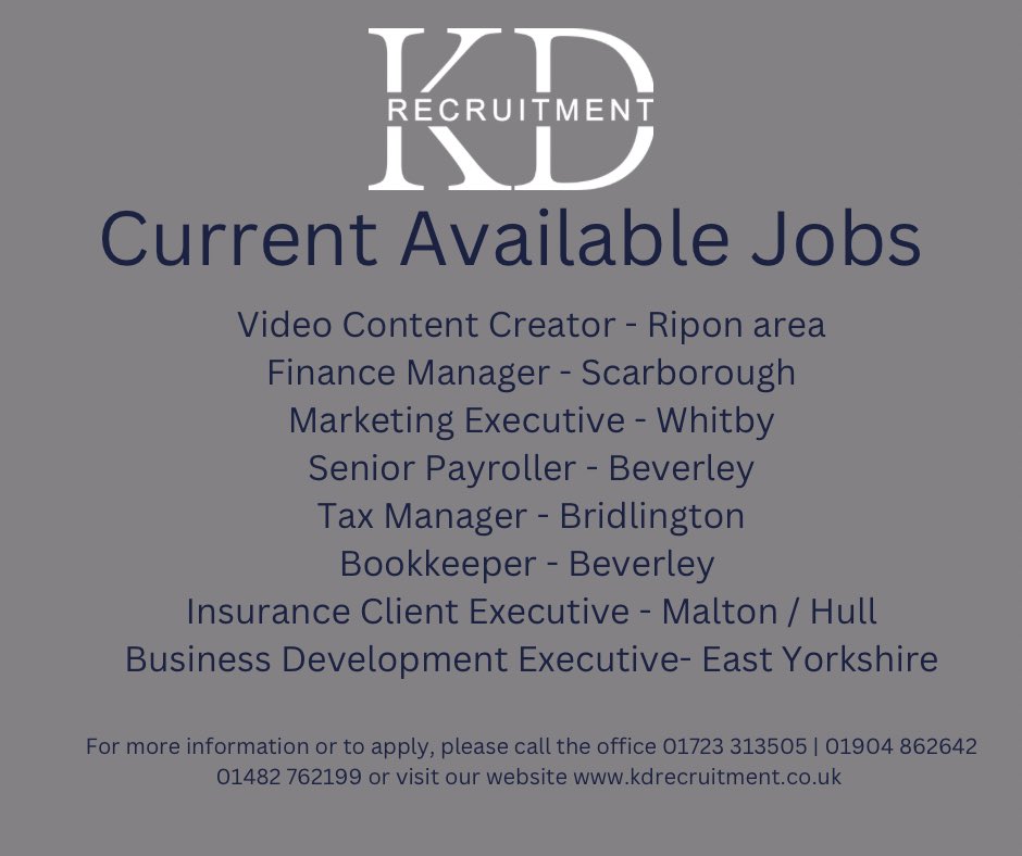 We have some brilliant #jobs available at the moment across North and East Yorkshire. Get in touch for more details or go to our website to apply.