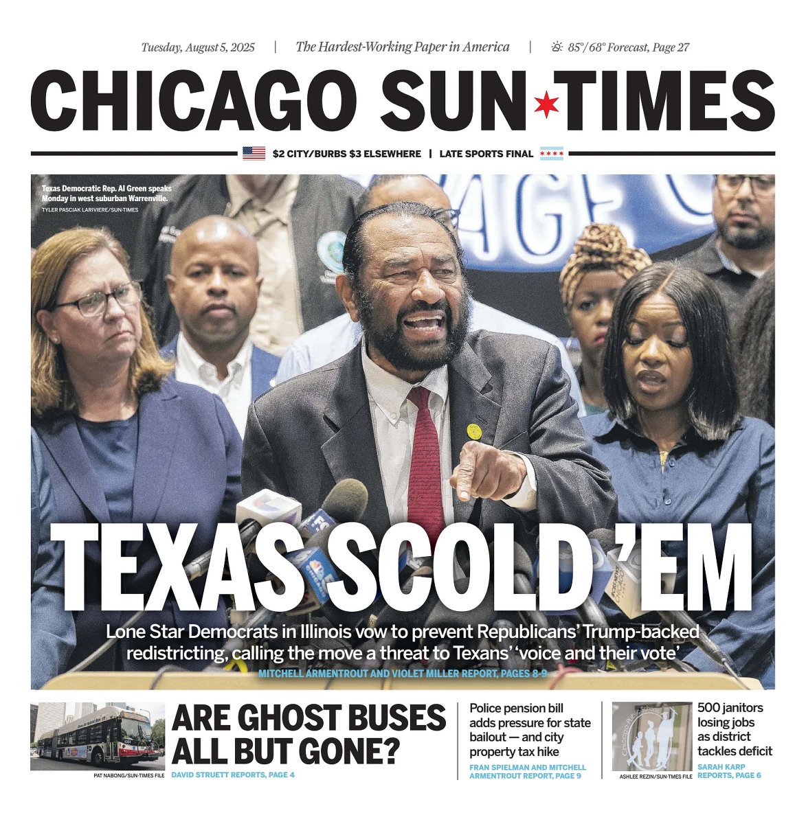 𝙵𝚛𝚘𝚗𝚝 𝙿𝚊𝚐𝚎𝚜 𝚃𝚘𝚍𝚊𝚢 📰 (@ukpapers) on Twitter photo 🇺🇸 Texas Scold 'Em
▫Texas Democrats ready to stay in Illinois 'as long as it takes’ to fight GOP congressional maps
▫<a href="/mitchtrout/">Mitchell Armentrout</a> <a href="/_ViMiller/">@vimiller.bsky.social</a>
▫is.gd/fZQi5u
#frontpagestoday #USA <a href="/Suntimes/">Chicago Sun-Times</a> 🇺🇸 🇺🇸 Texas Scold 'Em
▫Texas Democrats ready to stay in Illinois 'as long as it takes’ to fight GOP congressional maps
▫<a href="/mitchtrout/">Mitchell Armentrout</a> <a href="/_ViMiller/">@vimiller.bsky.social</a>
▫is.gd/fZQi5u
#frontpagestoday #USA <a href="/Suntimes/">Chicago Sun-Times</a> 🇺🇸