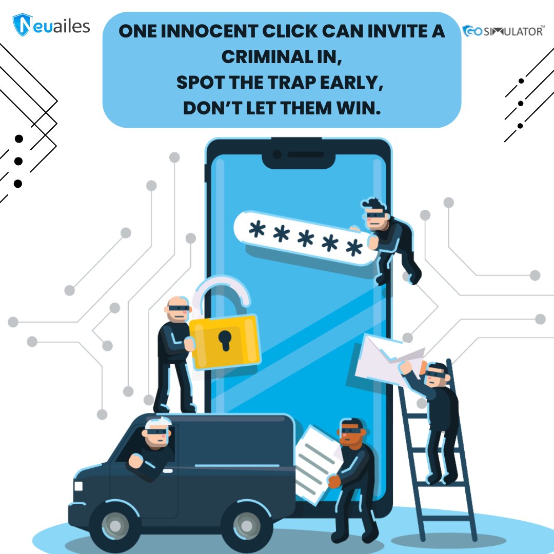 neuailesglobal's tweet image. One innocent click. A big mistake.
Spot phishing traps early with #GoSimulator 🛡️
#CyberSecurity #Phishing #CyberAwareness